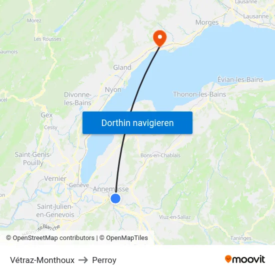 Vétraz-Monthoux to Perroy map
