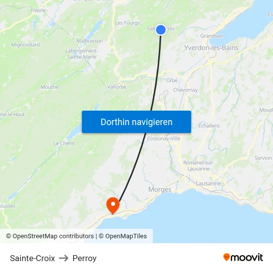 Sainte-Croix to Perroy map