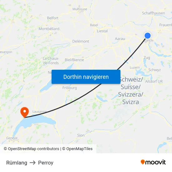 Rümlang to Perroy map