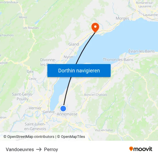 Vandoeuvres to Perroy map