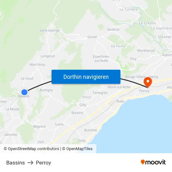 Bassins to Perroy map