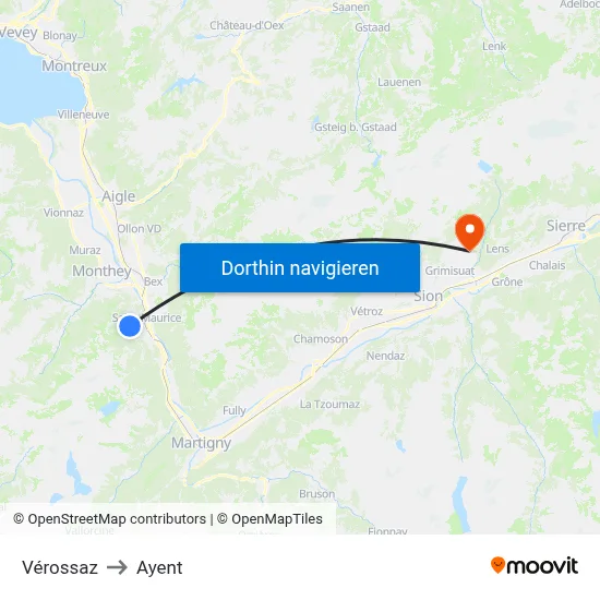 Vérossaz to Ayent map