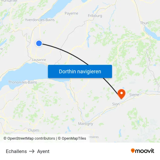 Echallens to Ayent map