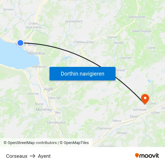 Corseaux to Ayent map