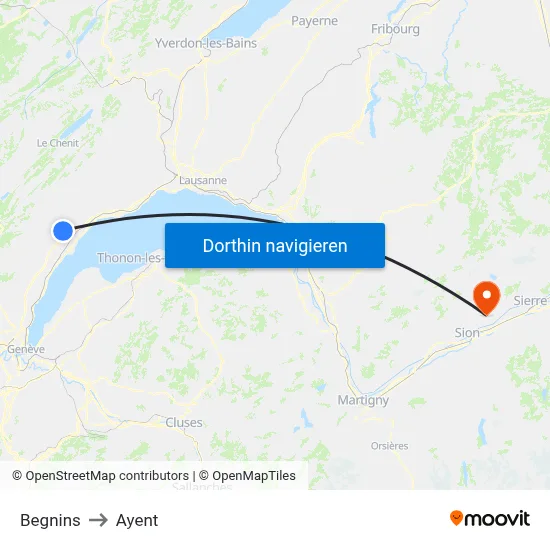 Begnins to Ayent map