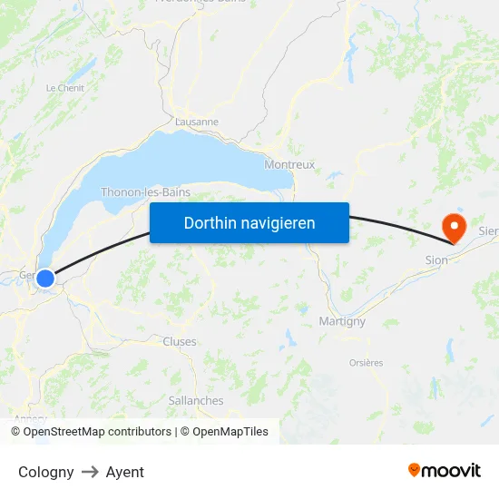 Cologny to Ayent map