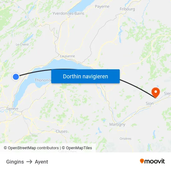 Gingins to Ayent map
