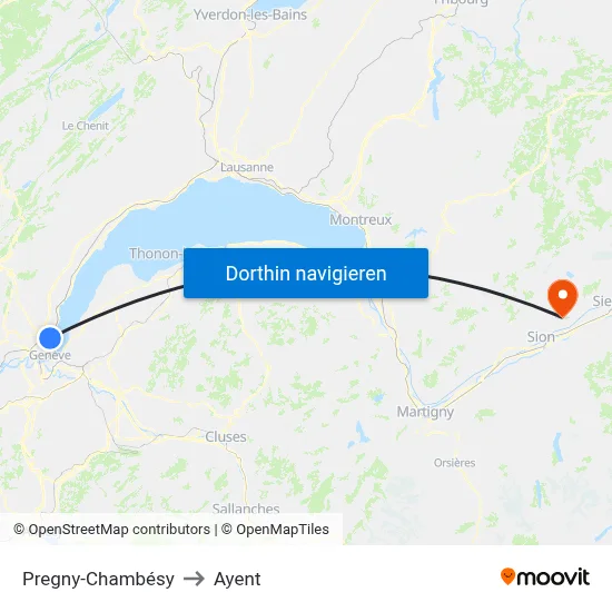 Pregny-Chambésy to Ayent map
