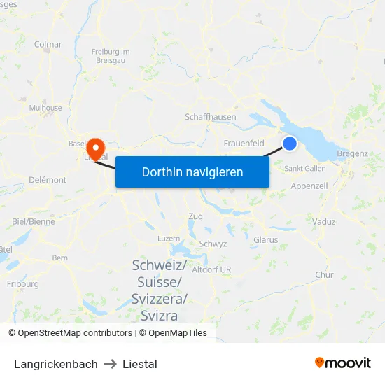 Langrickenbach to Liestal map