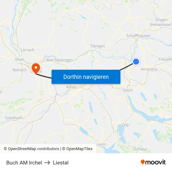 Buch AM Irchel to Liestal map