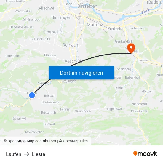Laufen to Liestal map