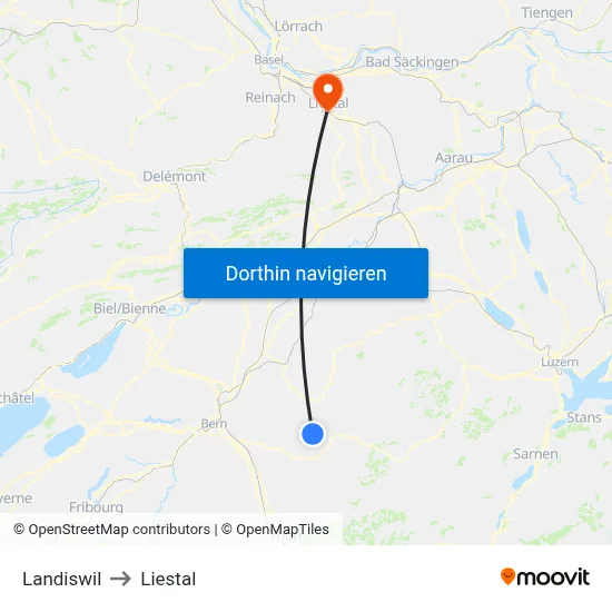 Landiswil to Liestal map