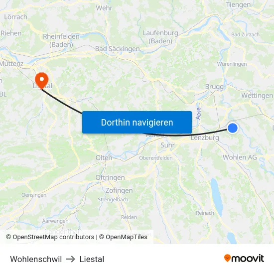 Wohlenschwil to Liestal map