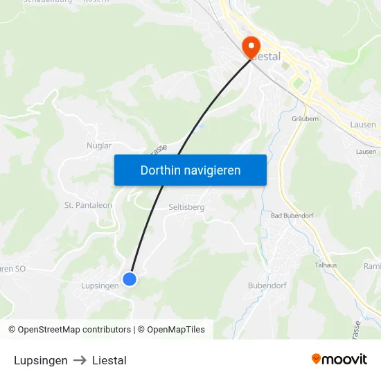 Lupsingen to Liestal map