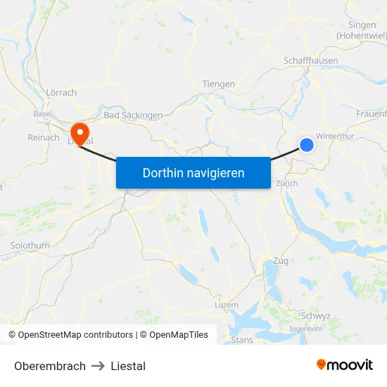 Oberembrach to Liestal map