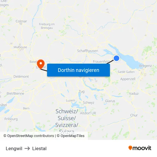 Lengwil to Liestal map