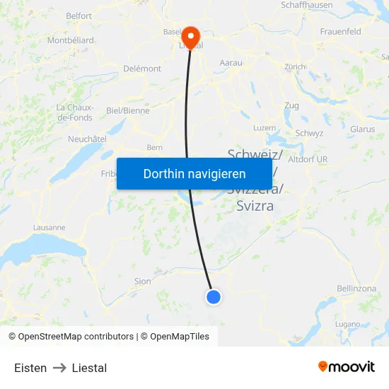 Eisten to Liestal map