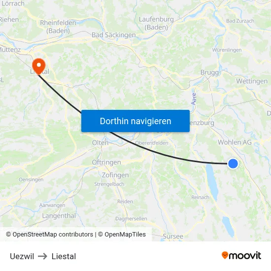 Uezwil to Liestal map