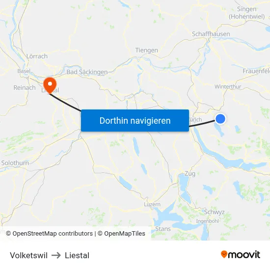 Volketswil to Liestal map