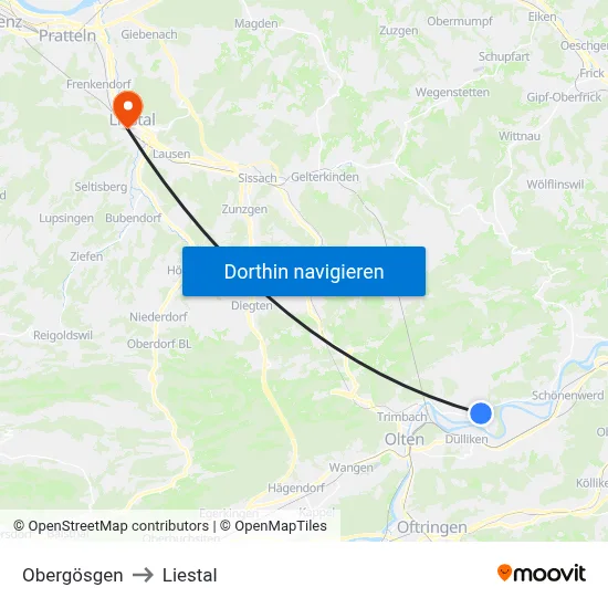 Obergösgen to Liestal map