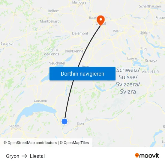 Gryon to Liestal map