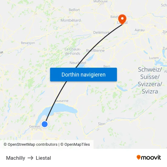 Machilly to Liestal map