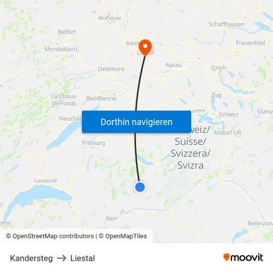 Kandersteg to Liestal map
