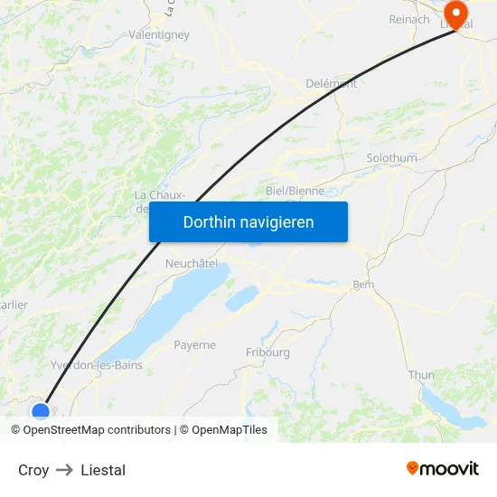 Croy to Liestal map