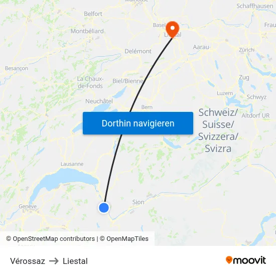 Vérossaz to Liestal map