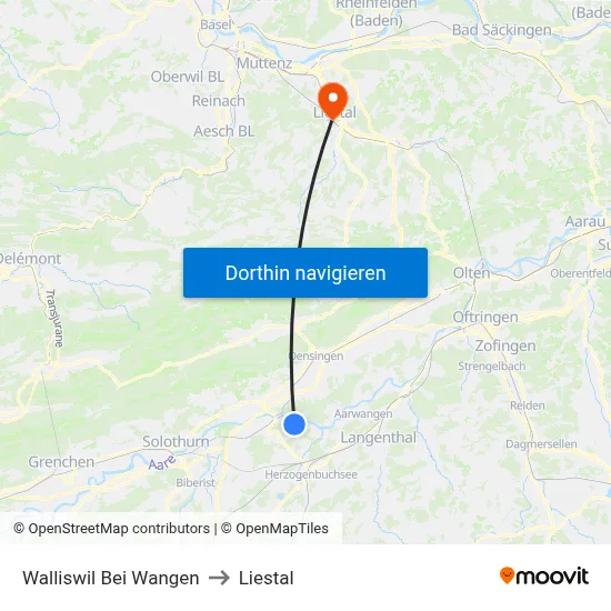 Walliswil Bei Wangen to Liestal map