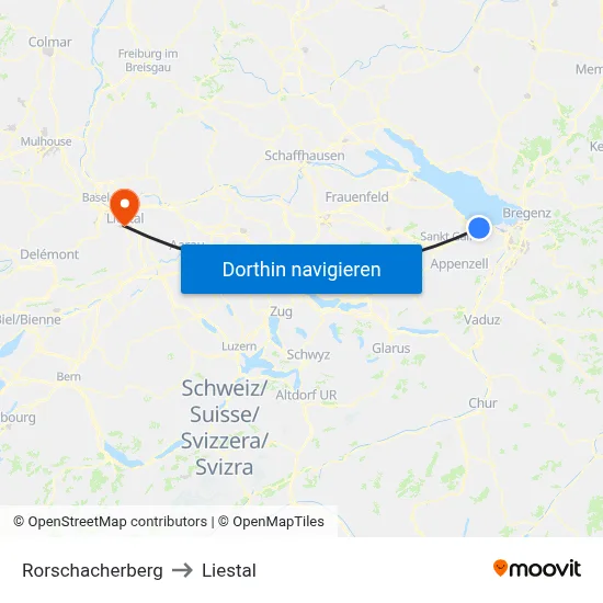 Rorschacherberg to Liestal map