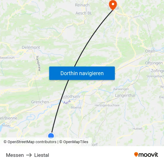 Messen to Liestal map
