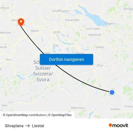 Silvaplana to Liestal map