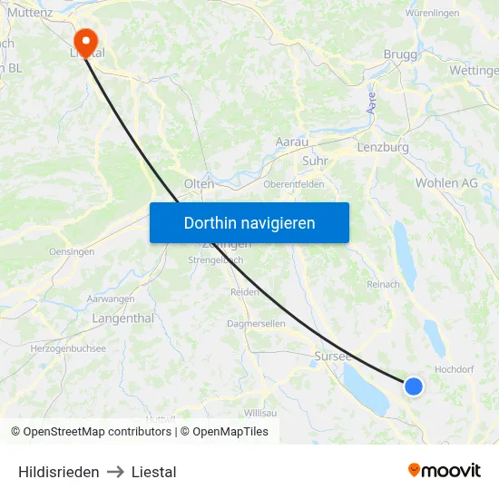 Hildisrieden to Liestal map