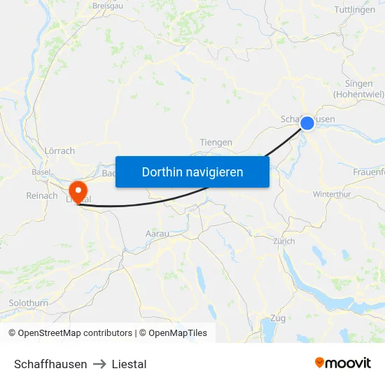 Schaffhausen to Liestal map