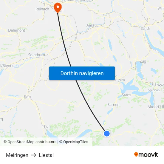Meiringen to Liestal map