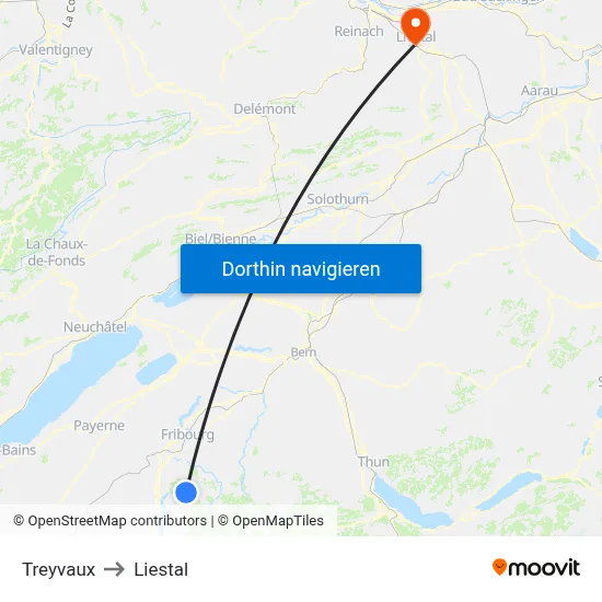 Treyvaux to Liestal map