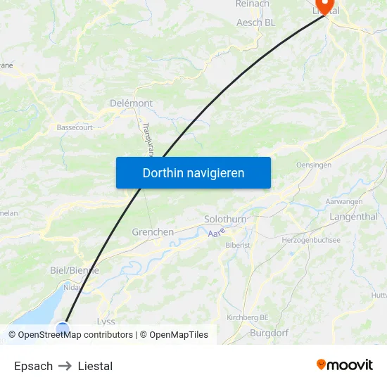 Epsach to Liestal map