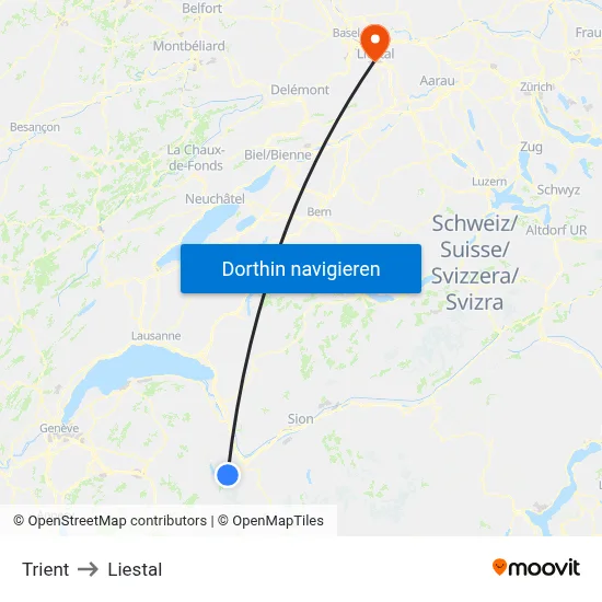 Trient to Liestal map
