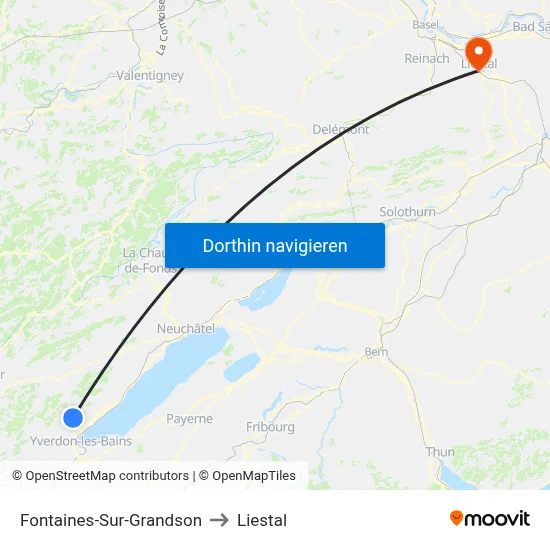 Fontaines-Sur-Grandson to Liestal map