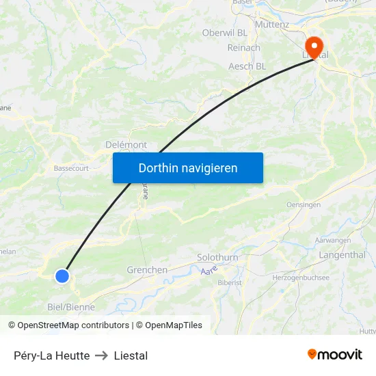 Péry-La Heutte to Liestal map