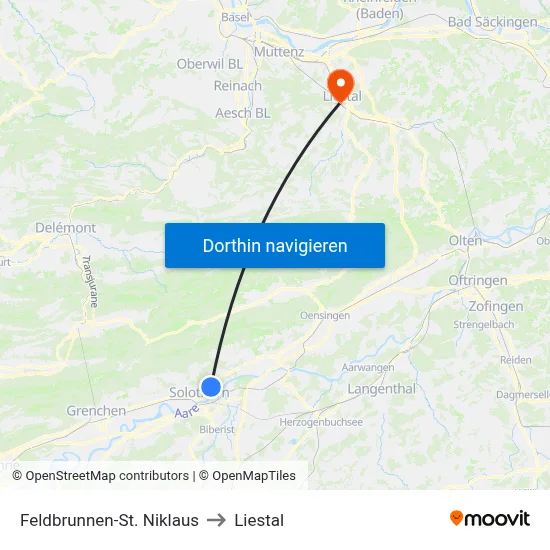Feldbrunnen-St. Niklaus to Liestal map