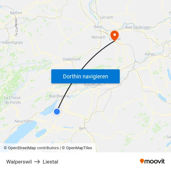 Walperswil to Liestal map