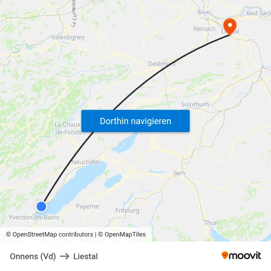 Onnens (Vd) to Liestal map