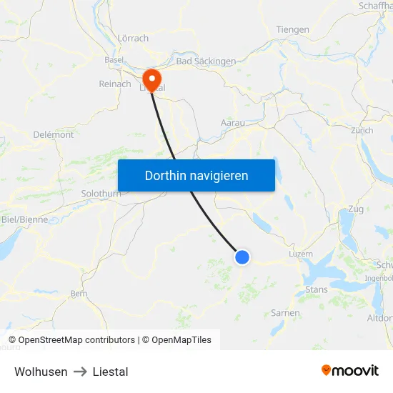 Wolhusen to Liestal map