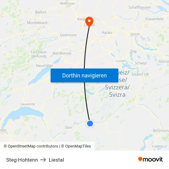 Steg-Hohtenn to Liestal map