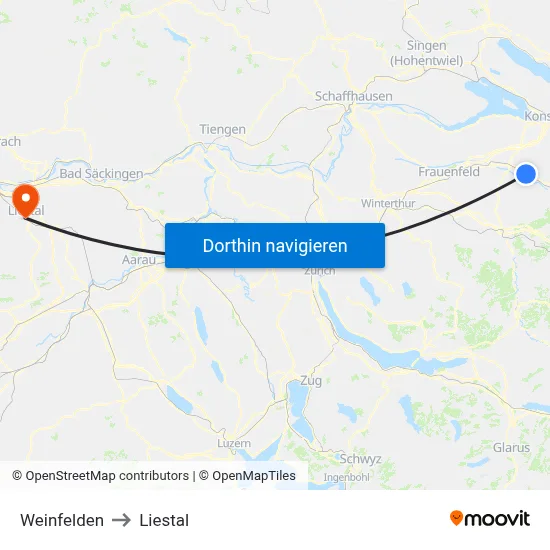 Weinfelden to Liestal map