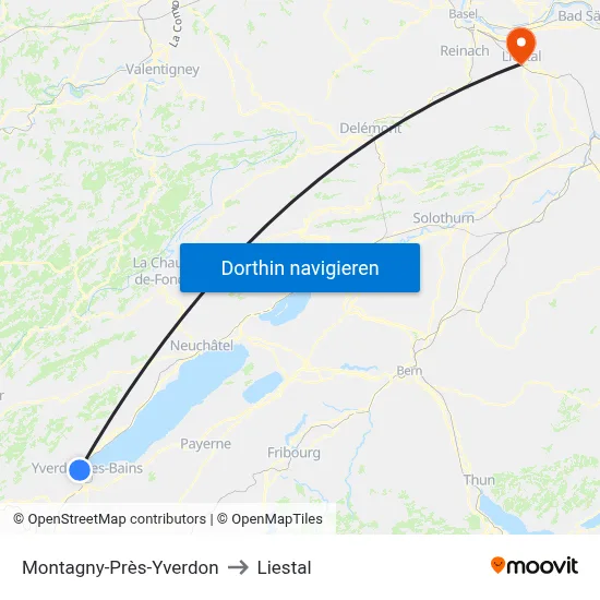 Montagny-Près-Yverdon to Liestal map