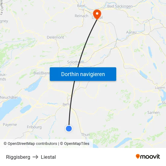 Riggisberg to Liestal map