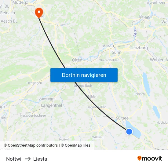 Nottwil to Liestal map